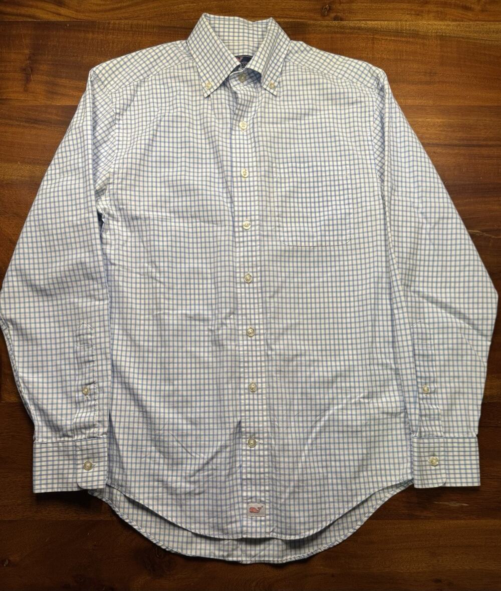Vineyard Vines Mens Blue Check Classic Fit Murray Shirt Button up Long Sleeve XS